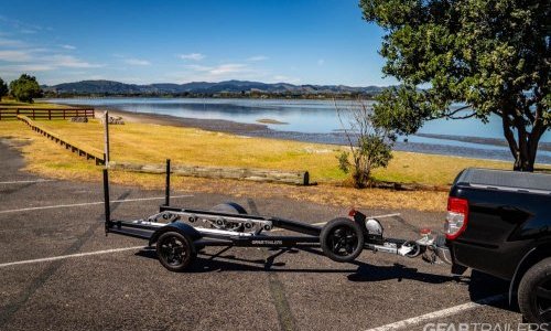 GFAB Alloy Single Black Jetski Trailer - side view with spare wheel GFAB Alloy Single Black Jetski Trailer - side view with spare wheel