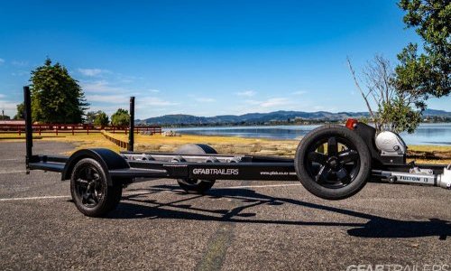 GFAB Alloy Single Black Jetski Trailer - side view with spare wheel GFAB Alloy Single Black Jetski Trailer - side view with spare wheel