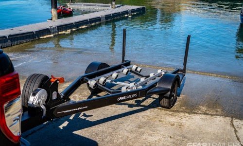 GFAB Alloy Single Black Jetski Trailer - top view with spare wheel GFAB Alloy Single Black Jetski Trailer - top view with spare wheel