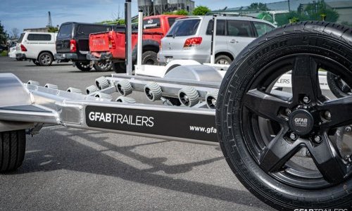 GFAB Alloy Single Jetski Trailer - front view with spare wheel