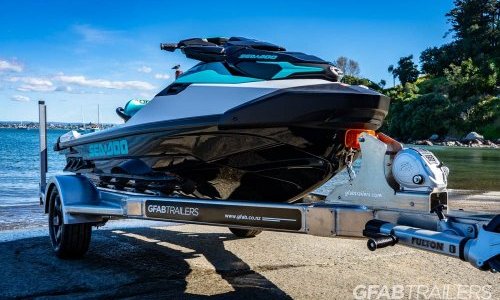 GFAB Alloy Single Jetski Trailer - front view with Sea doo GTX Pro