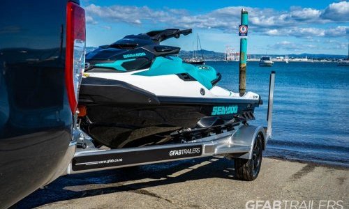GFAB Alloy Single Jetski Trailer - front view with Sea doo GTX Pro