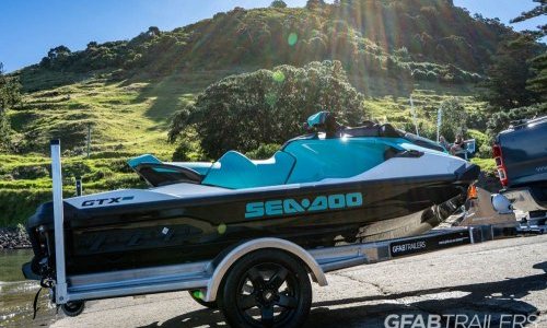 GFAB Alloy Single Jetski Trailer - side view with Sea doo GTX Pro