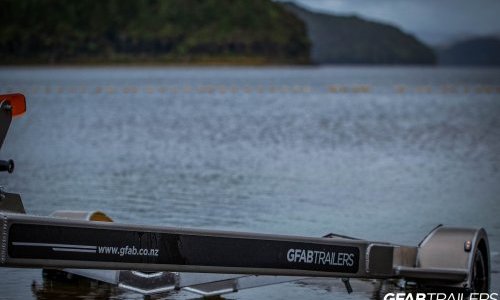 GFAB Alloy Small Boat Trailer - Launching Side View GFAB Alloy Small Boat Trailer - Launching Side View